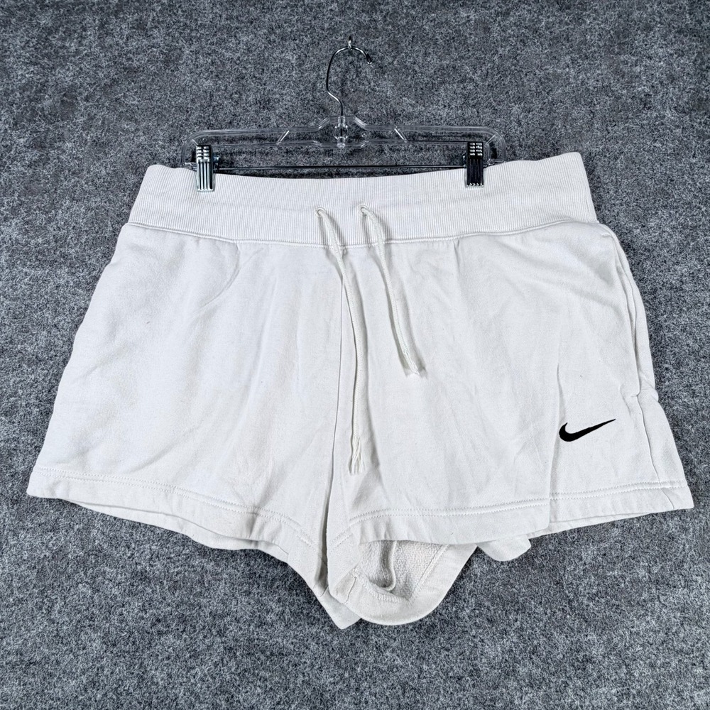 Nike Sweat Shorts Womens XL White Swoosh Logo Fleece Lined Athletic‎ Casual